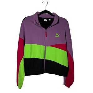 Puma Color‎ Block Track Jacket Full Zip Purple Green Pink Womens Size L